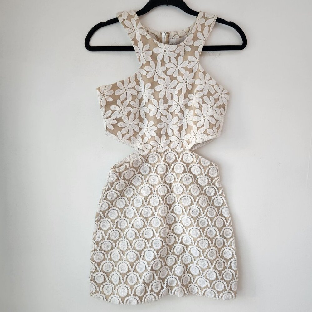 Shakuhachi Floral Lace Embroidered Mini Dress Cut-Outs Wedding Women's XS